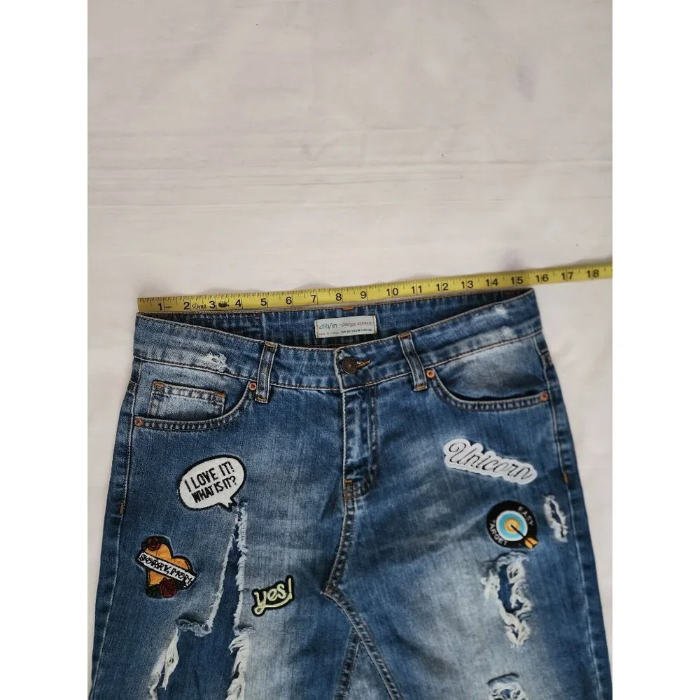 Dilvin Jeans Women's MAVI Blue Denim Patchwork Distressed Skirt Size US 06/EU-38 - Picture 10 of 12